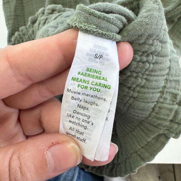 Aerie Pants Womens Small Green Wide Leg Pool To Party Gauzy Cotton Coastal - Picture 7 of 11